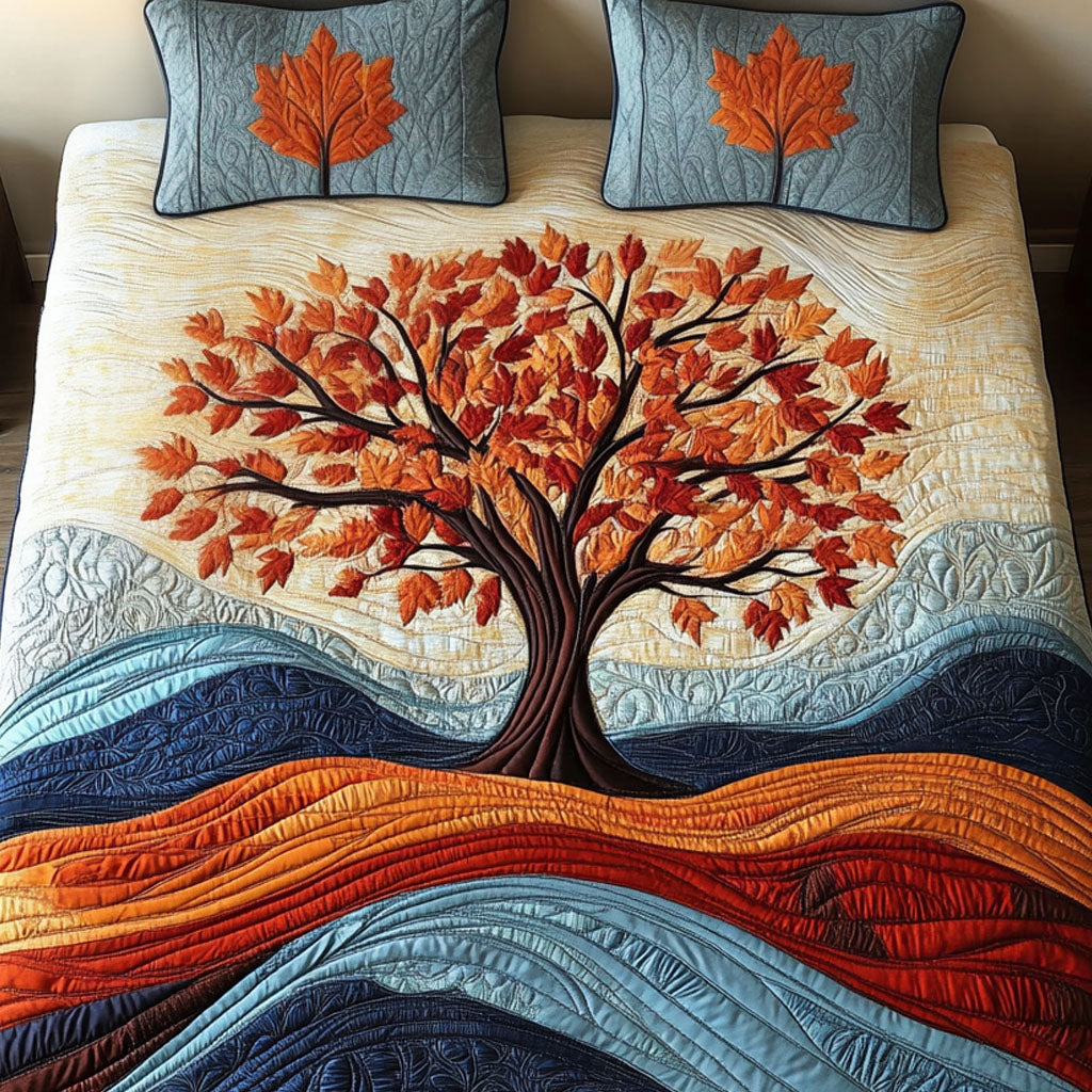 Autumn Tree 3-Piece Quilted Bedding Set NCU0NT4441