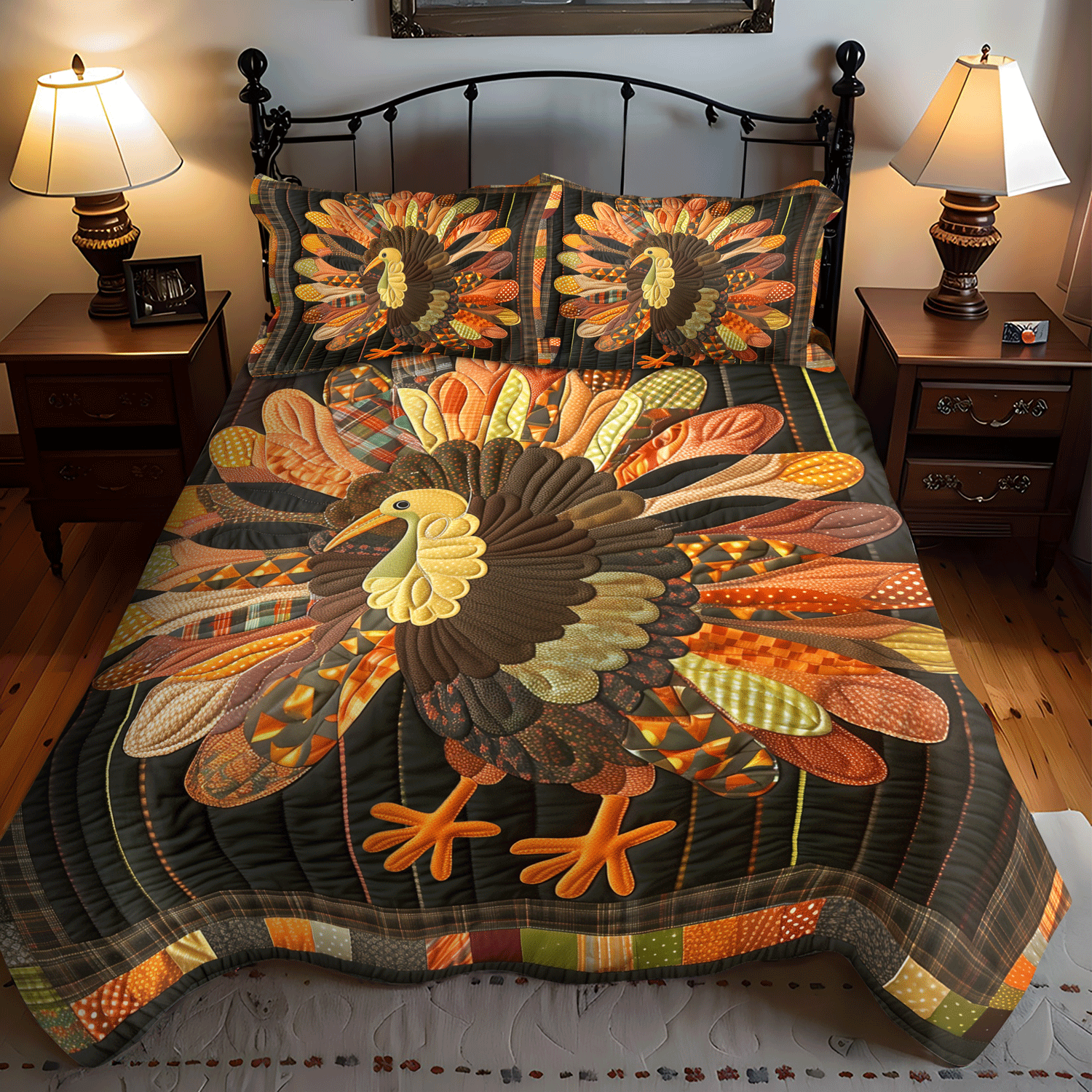 Autumn Turkey 3-Piece Quilted Bedding Set NCU0TH1108
