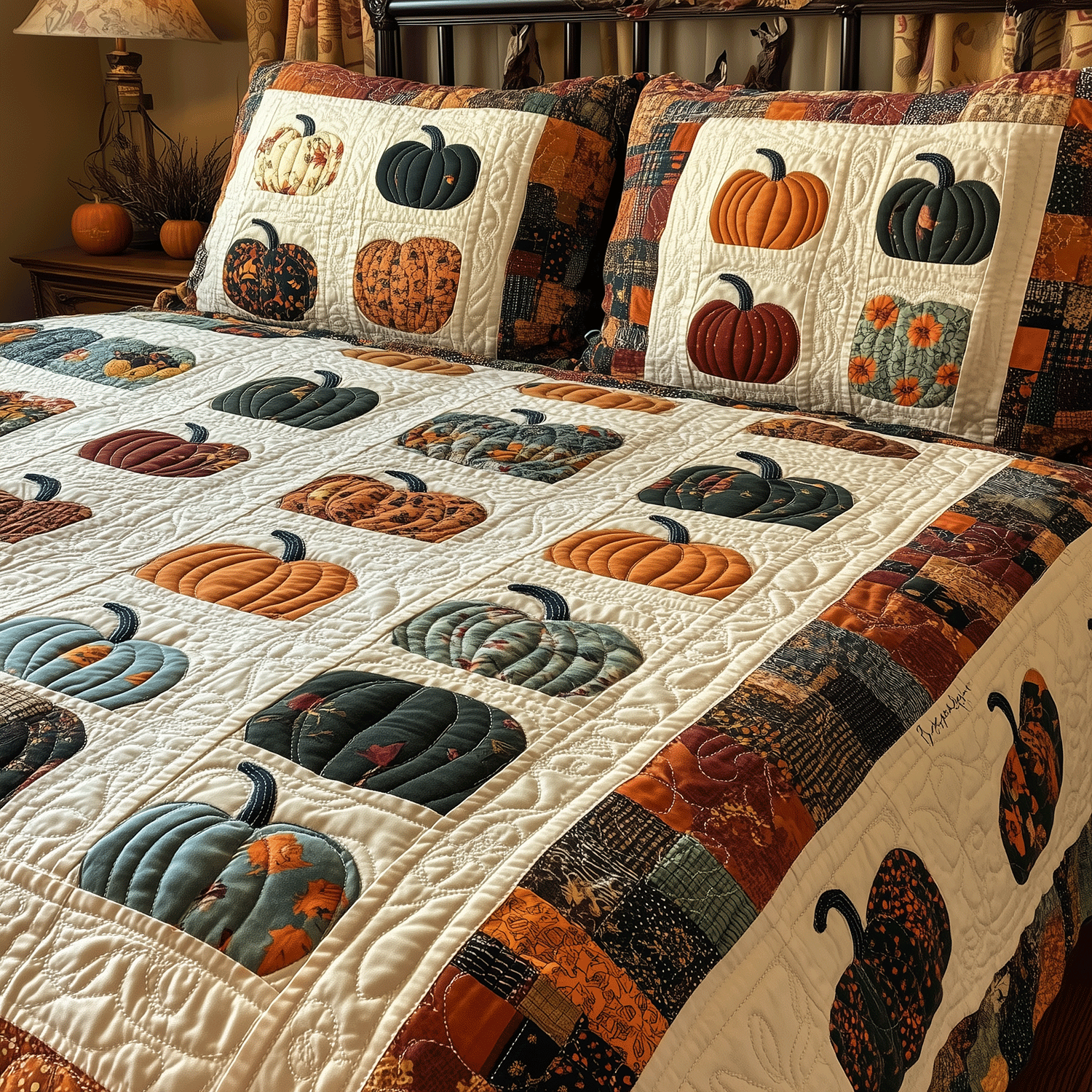 Autumnal Pumpkin 3-Piece Quilted Bedding Set NCU0TH1968
