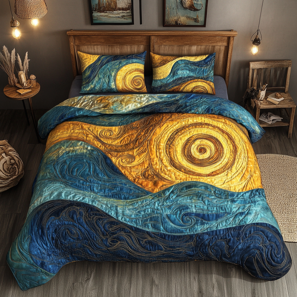 Azure Waves 3-Piece Quilted Bedding Set NCU0VL956