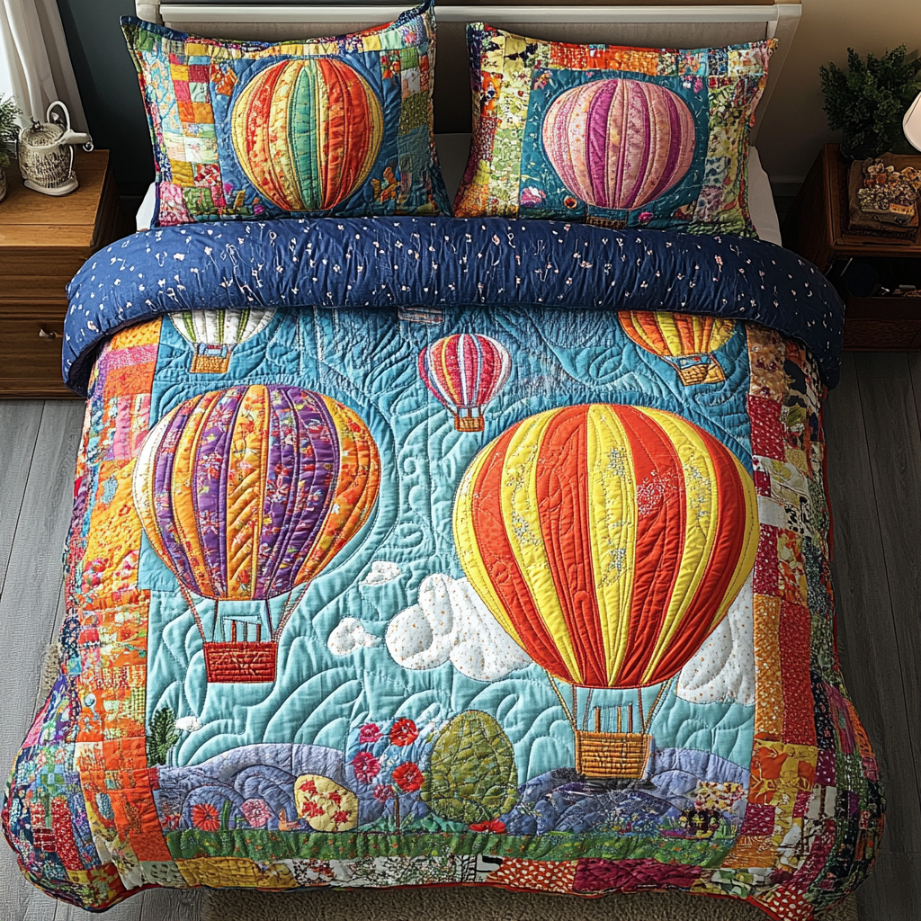 Balloon Odyssey 3-Piece Quilted Bedding Set NCU0VH2726