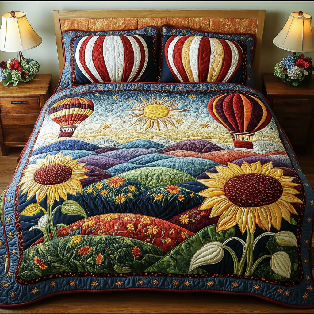 Balloons Over Bloom Valley 3-Piece Quilted Bedding Set NCU0PT5174