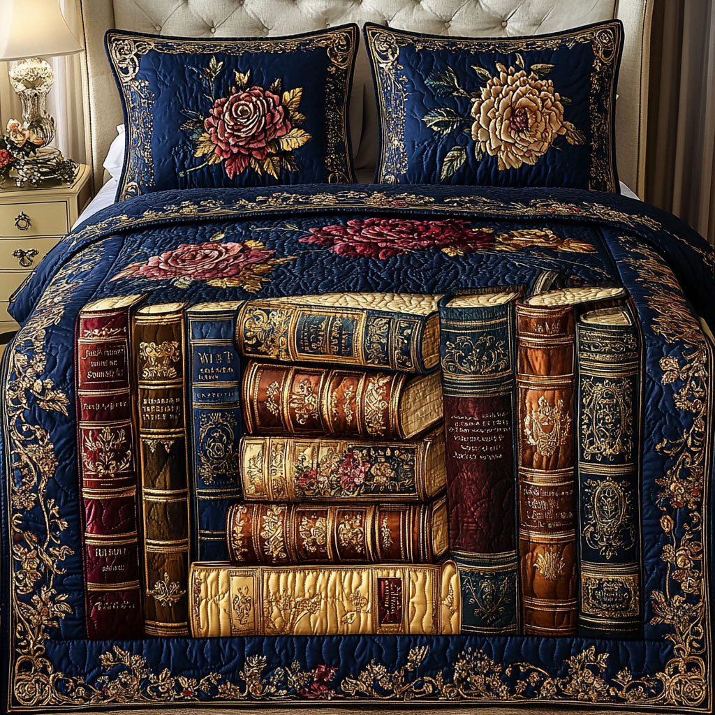 Baroque Book Retreat 3-Piece Quilted Bedding Set NCU0NT4864