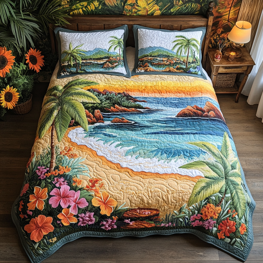 Beach Haven 3-Piece Quilted Bedding Set NCU0VL1752