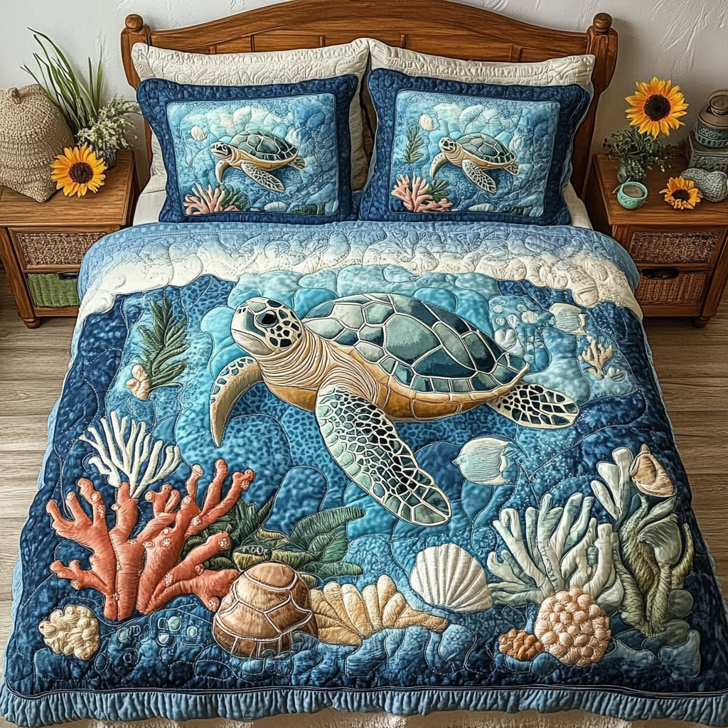 Beach Vibes 3-Piece Quilted Bedding Set NCU0VL1626