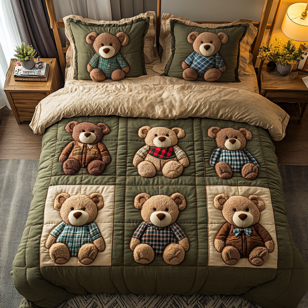 Bear Bliss 3-Piece Quilted Bedding Set NCU0VH3367
