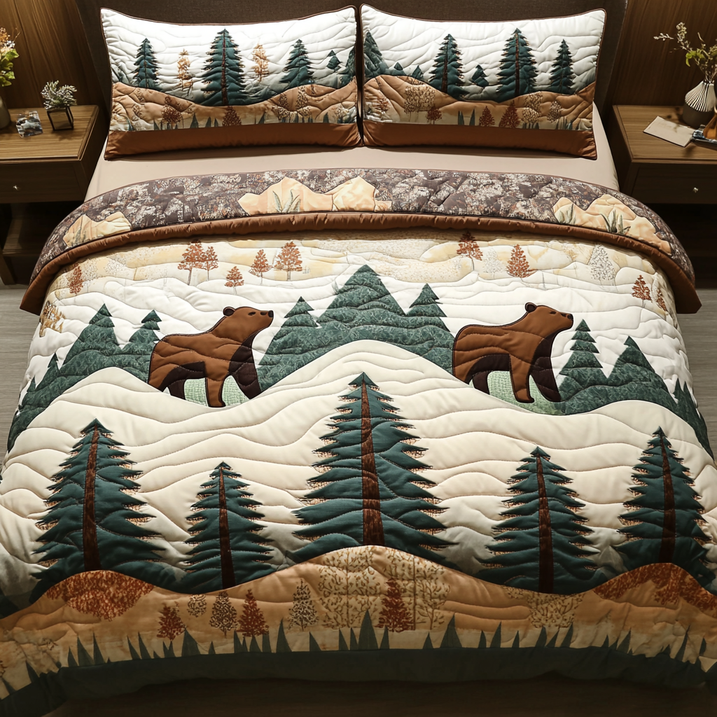 Bear Haven 3-Piece Quilted Bedding Set NCU0VH3105