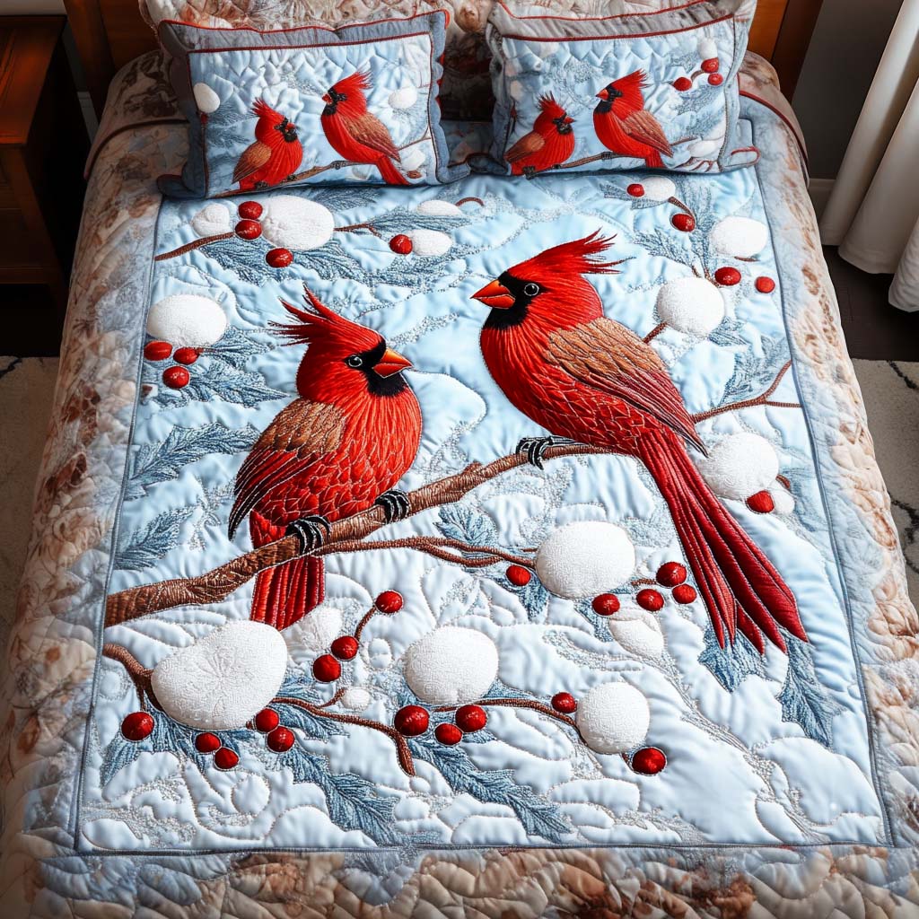 Berry Songbirds 3-Piece Quilted Bedding Set NCU0NT2326