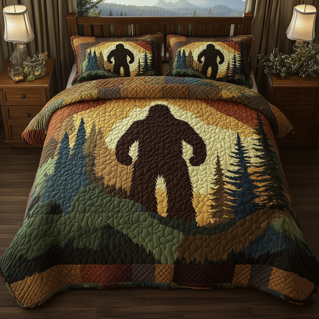 Bigfoot Forest Silhouette 3-Piece Quilted Bedding Set NCU0NT3284