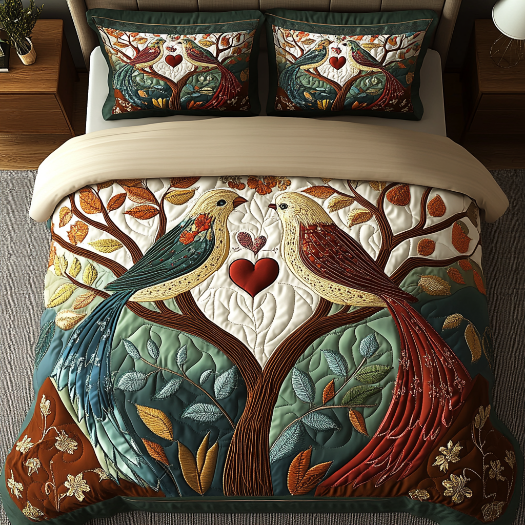 Bird Bliss 3-Piece Quilted Bedding Set NCU0VH3315