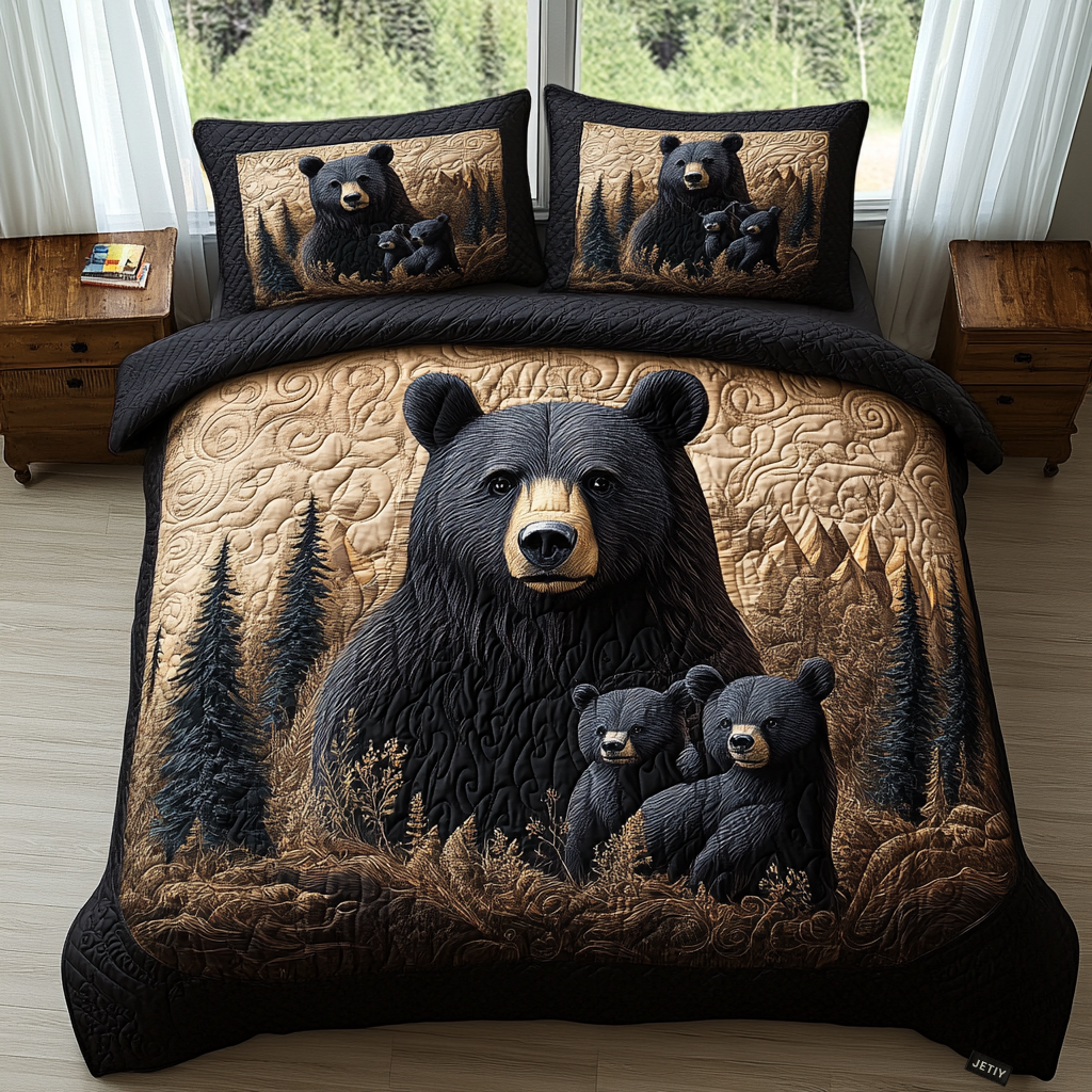 Black Bear Family Quilted Bedding Set NCU0DV2772
