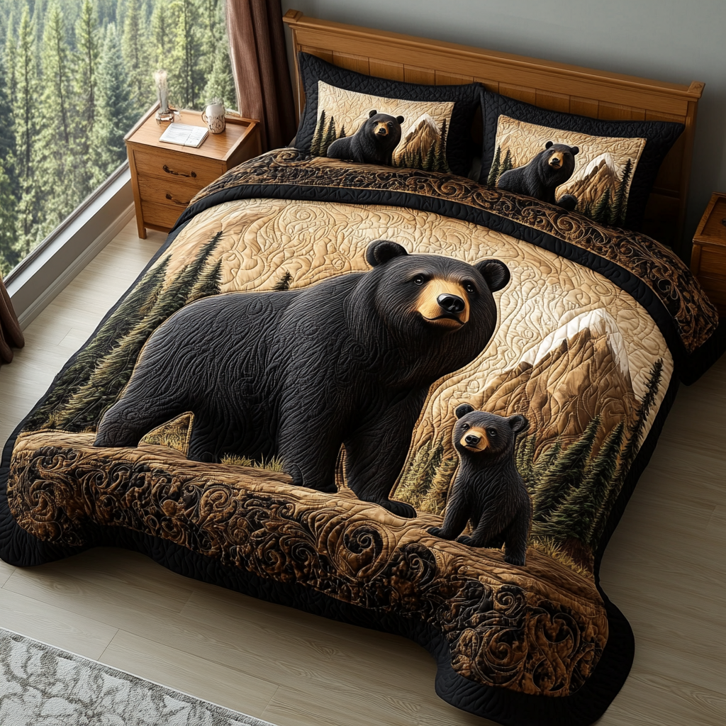 Black Bear Charm Quilted Bedding Set NCU0DV2771