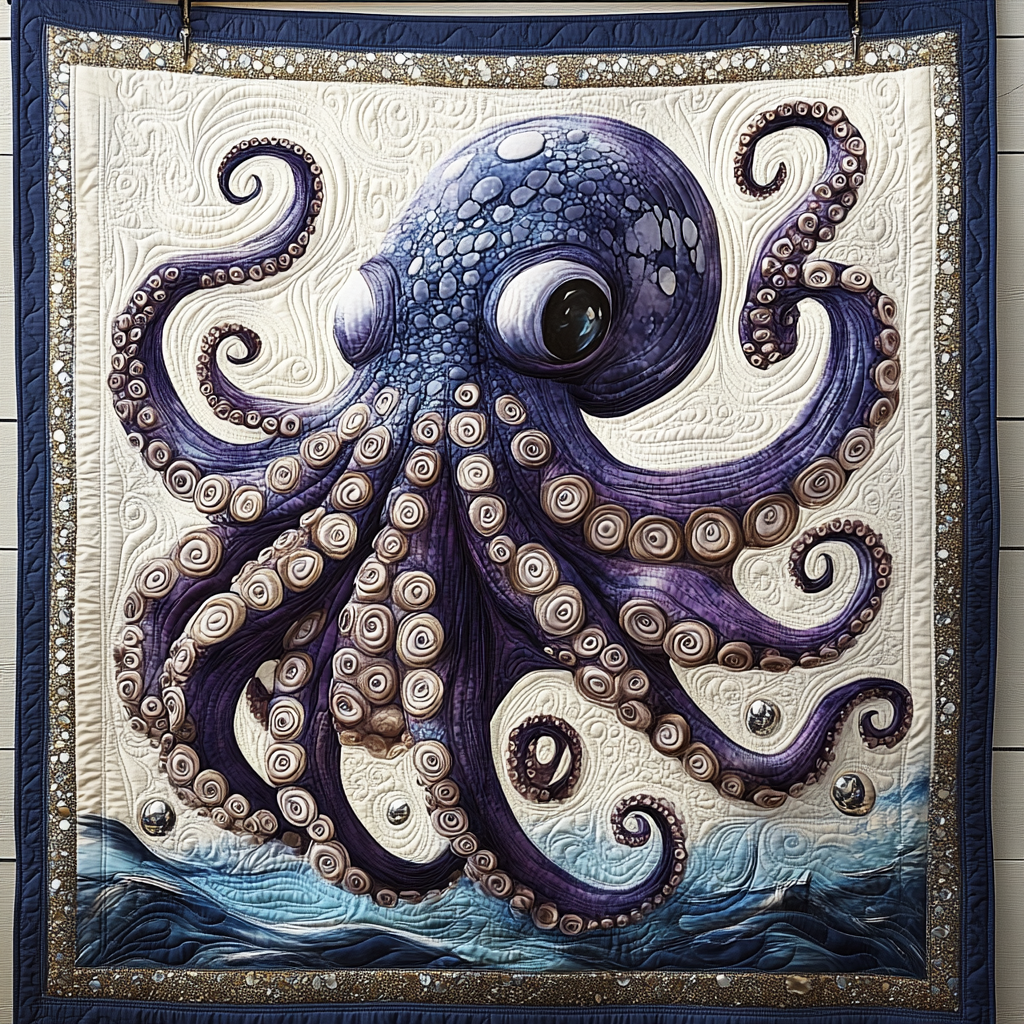 Black Pearl Octopus Quilted Blanket NCU0DV4139