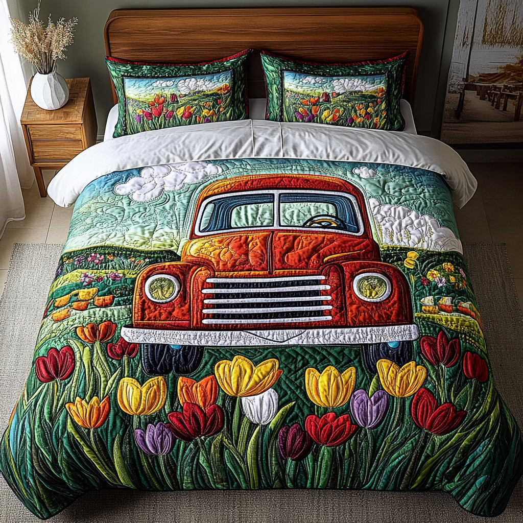 Bloom Truck 3-Piece Quilted Bedding Set NCU0DK5767