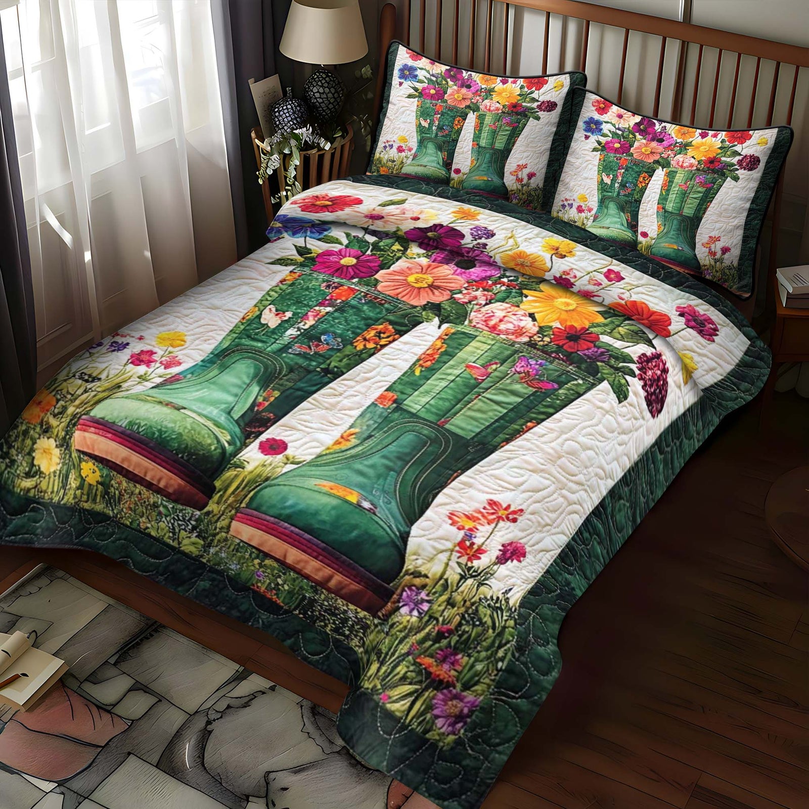 Blooming Boots 3-Piece Quilted Bedding Set NCU0NT1150