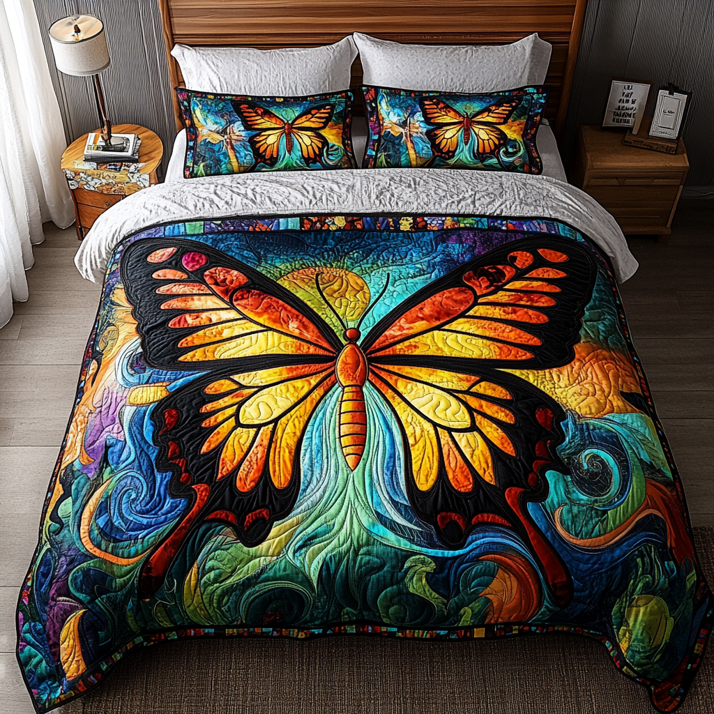 Blooming Butterfly 3-Piece Quilted Bedding Set NCU0DK5586