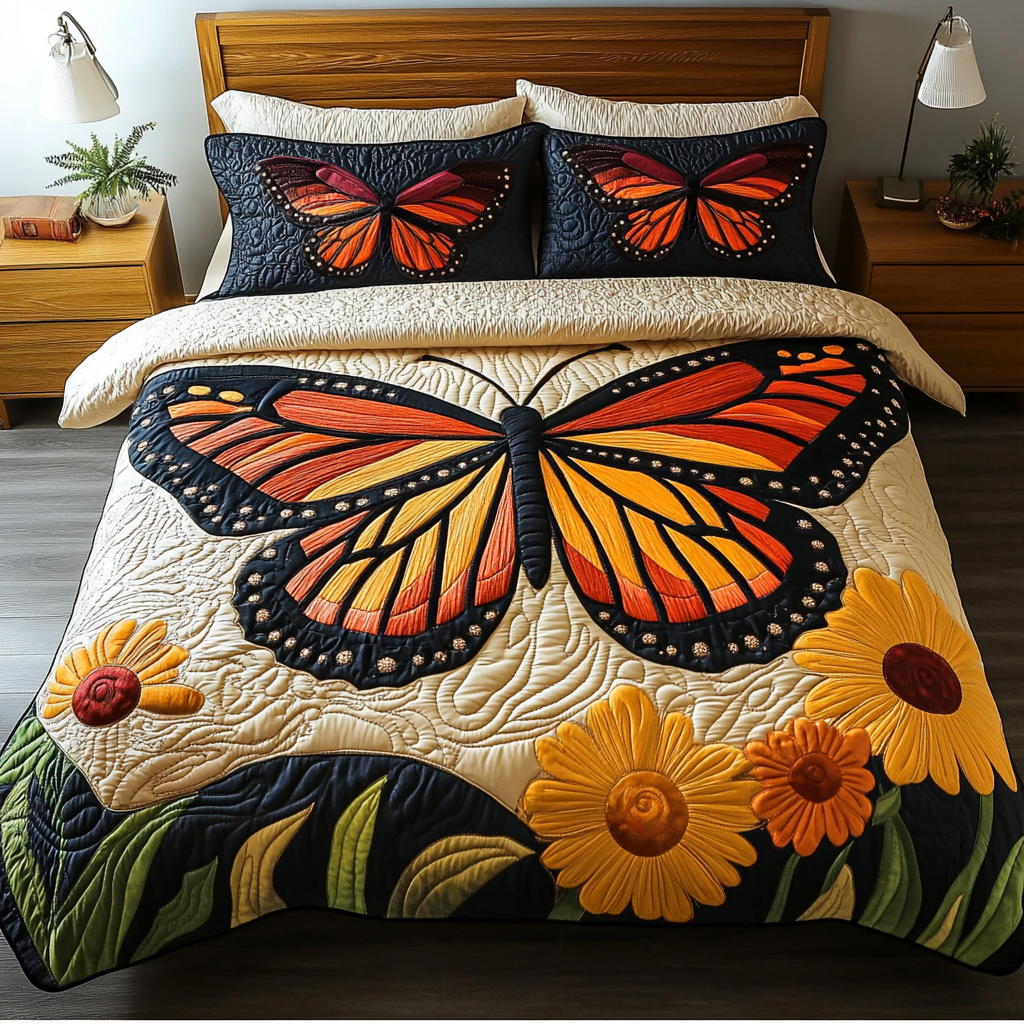 Blooming Butterfly 3-Piece Quilted Bedding Set NCU0DK5733