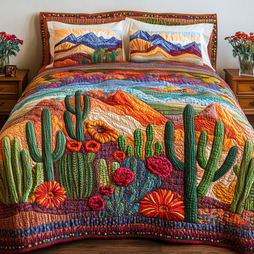 Blooming Cactus 3-Piece Quilted Bedding Set NCU0NT4162