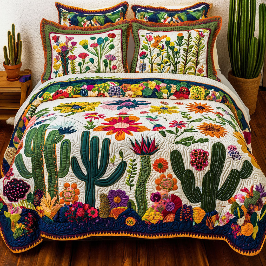 Blooming Cactus 3-Piece Quilted Bedding Set NCU0PT2562