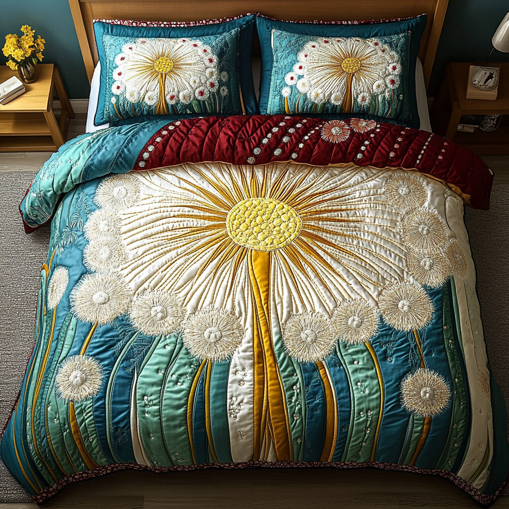 Blooming Dandelions 3-Piece Quilted Bedding Set NCU0DK4120