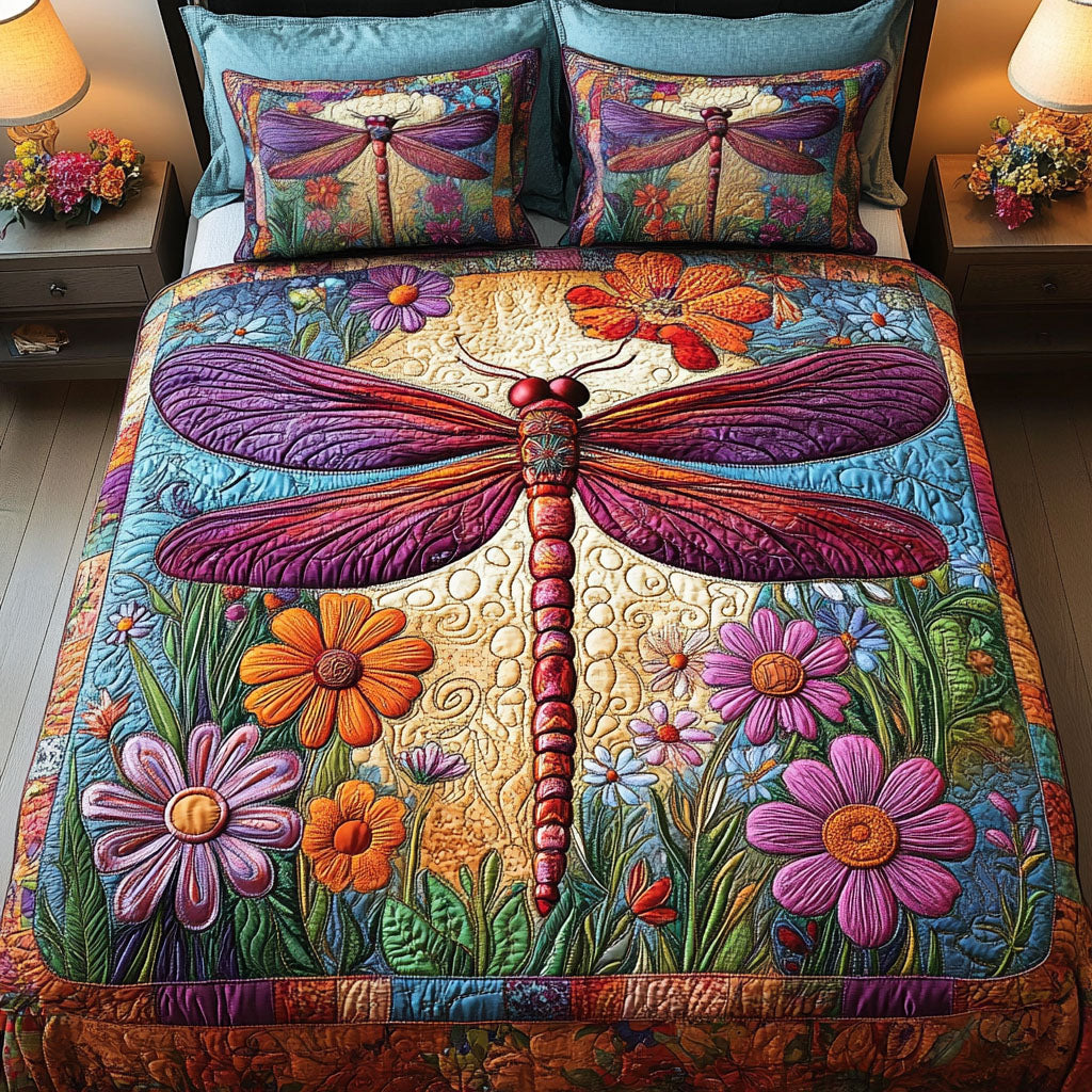 Blooming Dragonfly 3-Piece Quilted Bedding Set NCU0NT3112