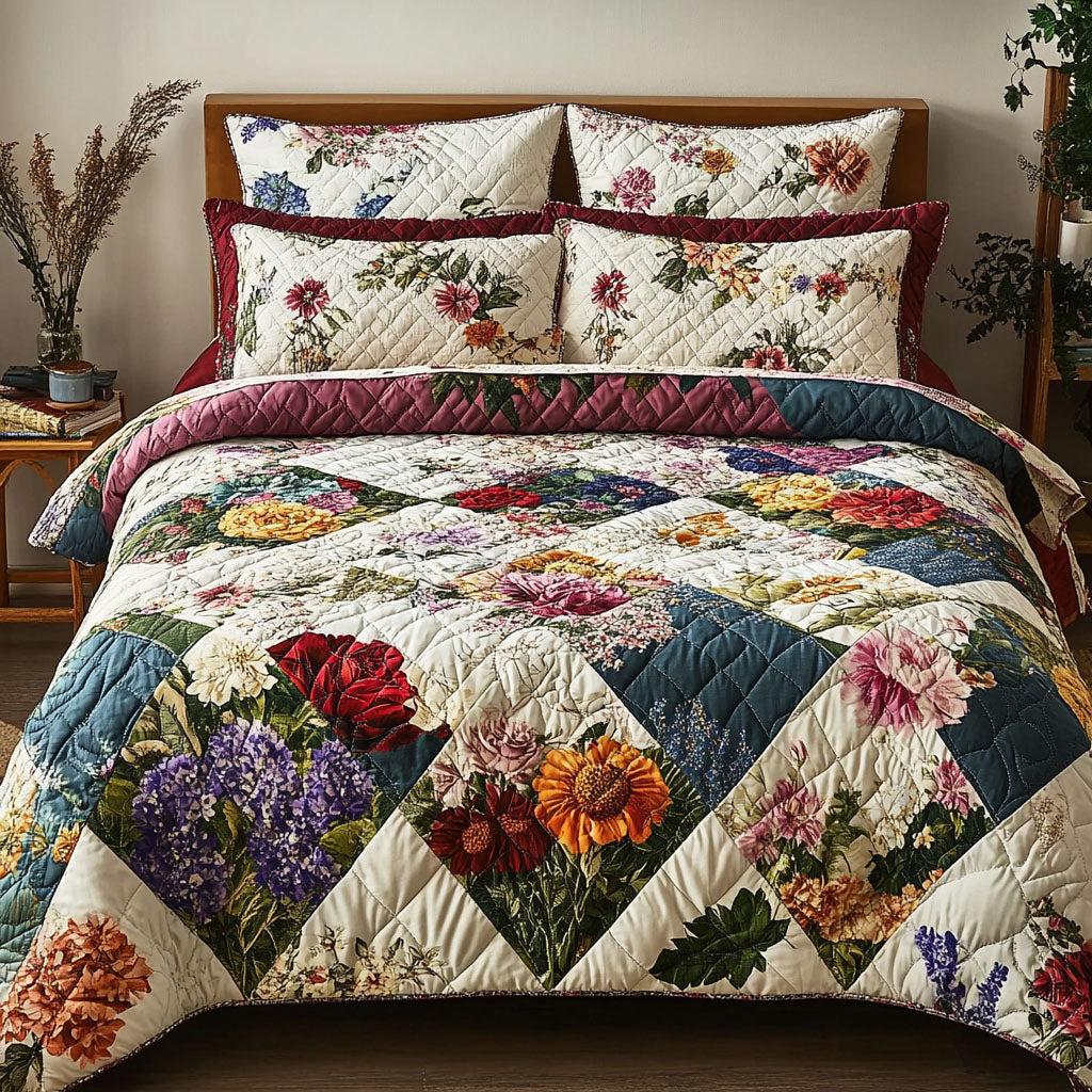 Blooming Garden 3-Piece Quilted Bedding Set NCU0PT5135
