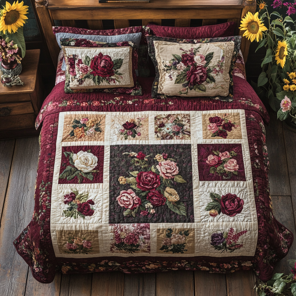 Blooming Love 3-Piece Quilted Bedding Set NCU0VL1687