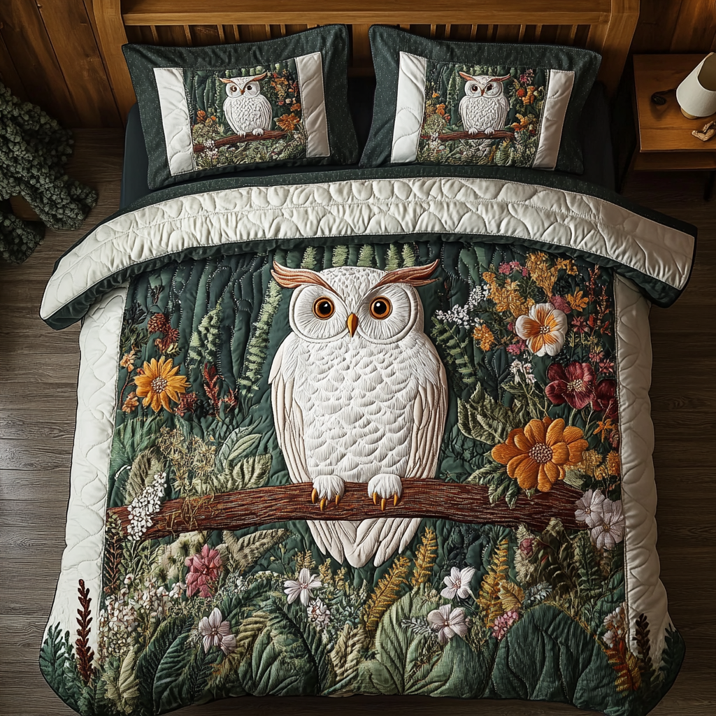 Blooming Owl 3-Piece Quilted Bedding Set NCU0VH2531