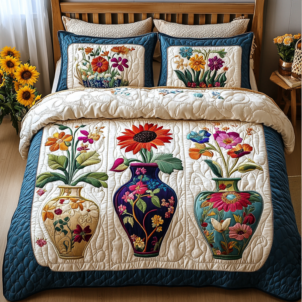 Blooming Paradise 3-Piece Quilted Bedding Set NCU0VL1475