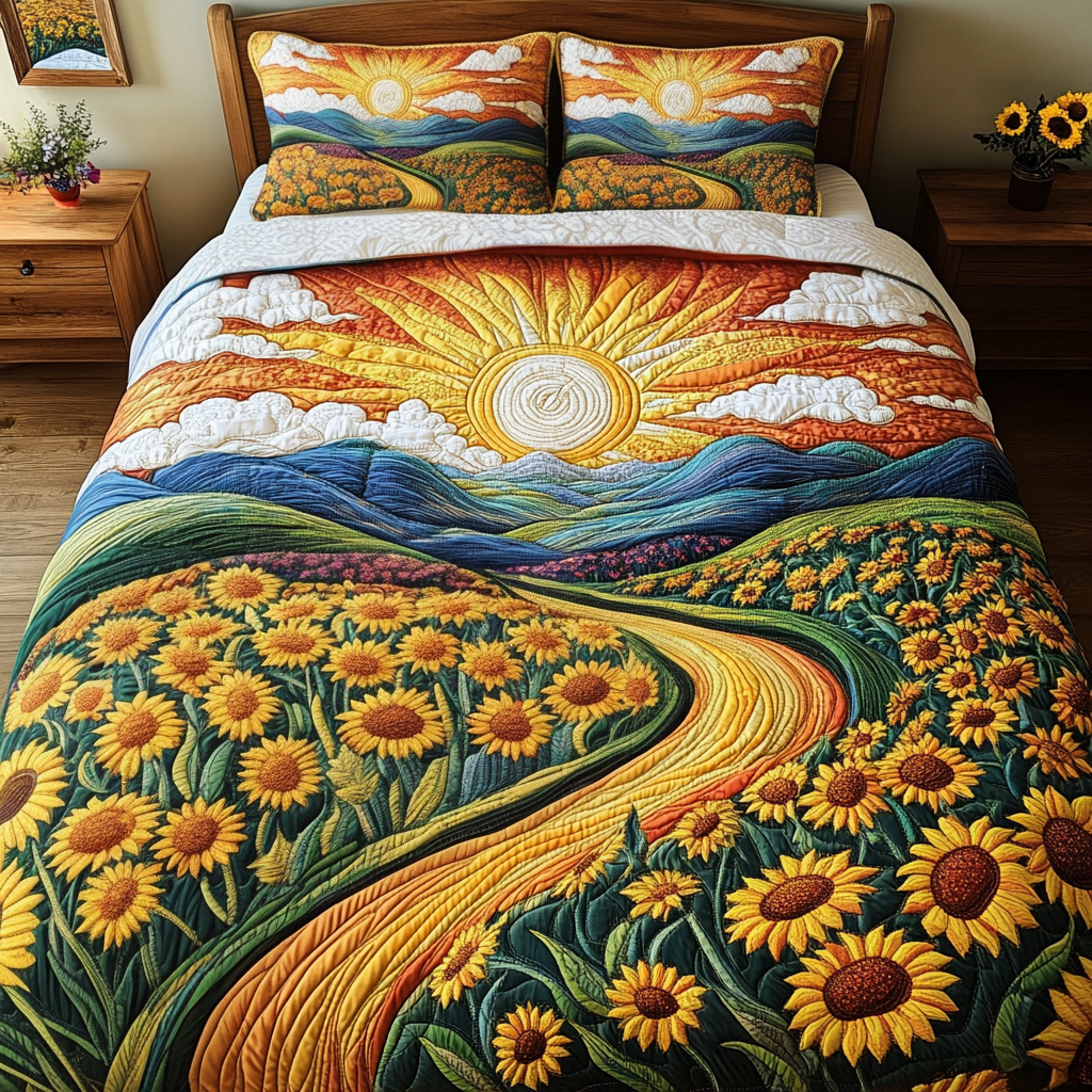 Blooming Rays 3-Piece Quilted Bedding Set NCU0VH2185