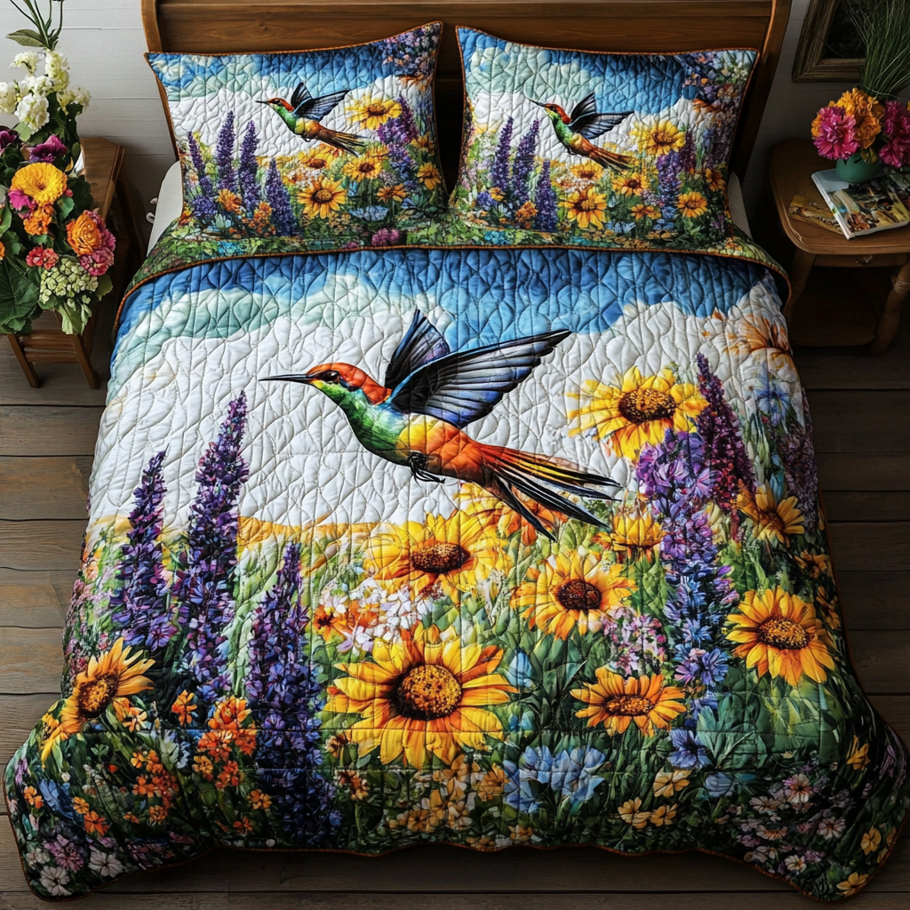 Hummingbird Sunflower Blooming-Piece Quilted Bedding Set 07acxa100425