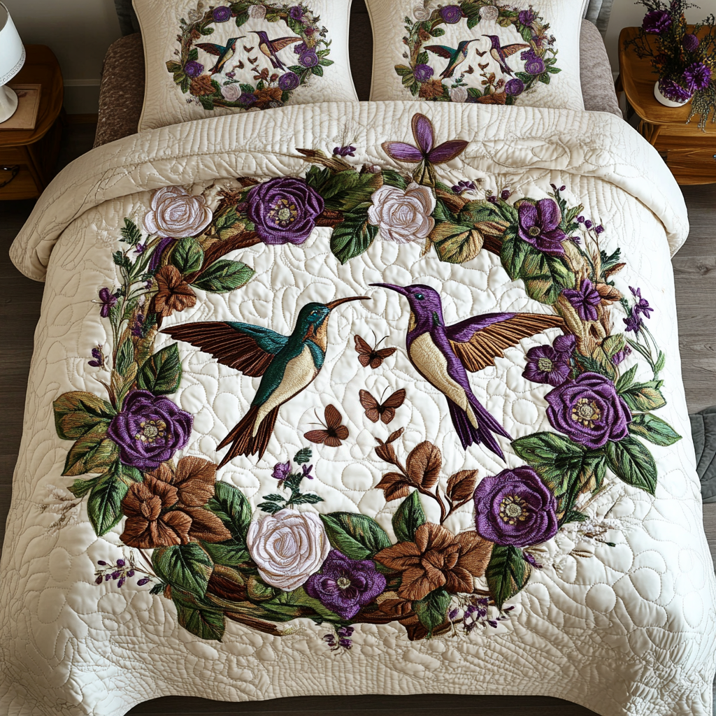 Blooming Wings 3-Piece Quilted Bedding Set NCU0VH1381