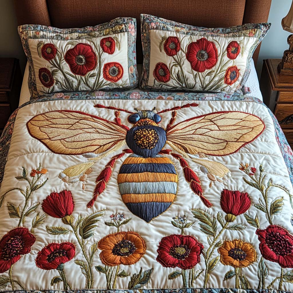 Blossom Bee 3-Piece Quilted Bedding Set NCU0NT2142