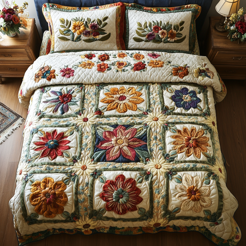 Blossom Bliss 3-Piece Quilted Bedding Set NCU0VH3669