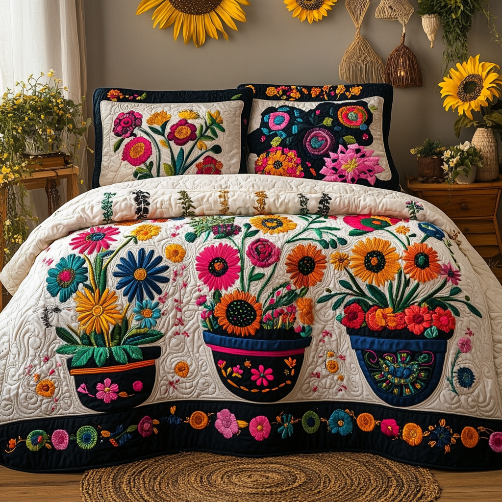 Blossom Breeze 3-Piece Quilted Bedding Set NCU0VL1470