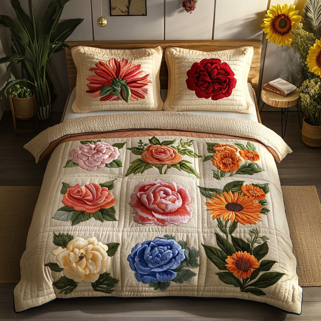 Blossom Breeze 3-Piece Quilted Bedding Set NCU0VL1518