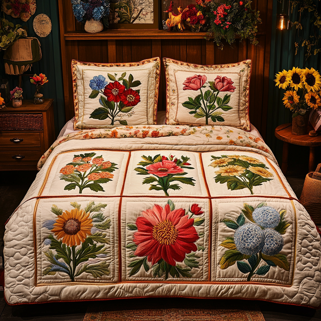 Blossom Elegance 3-Piece Quilted Bedding Set NCU0VL1517
