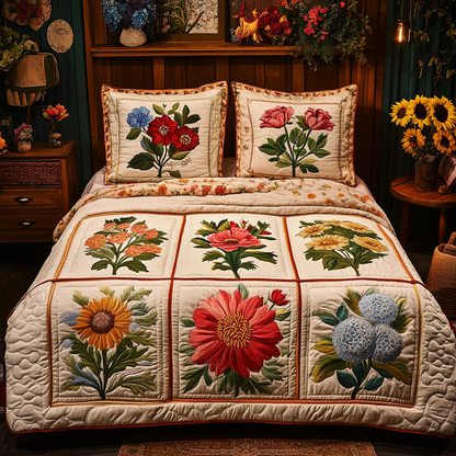 Blossom Elegance 3-Piece Quilted Bedding Set NCU0VL1517