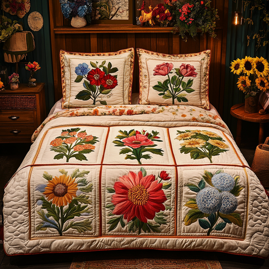 Blossom Elegance 3-Piece Quilted Bedding Set NCU0VL1517