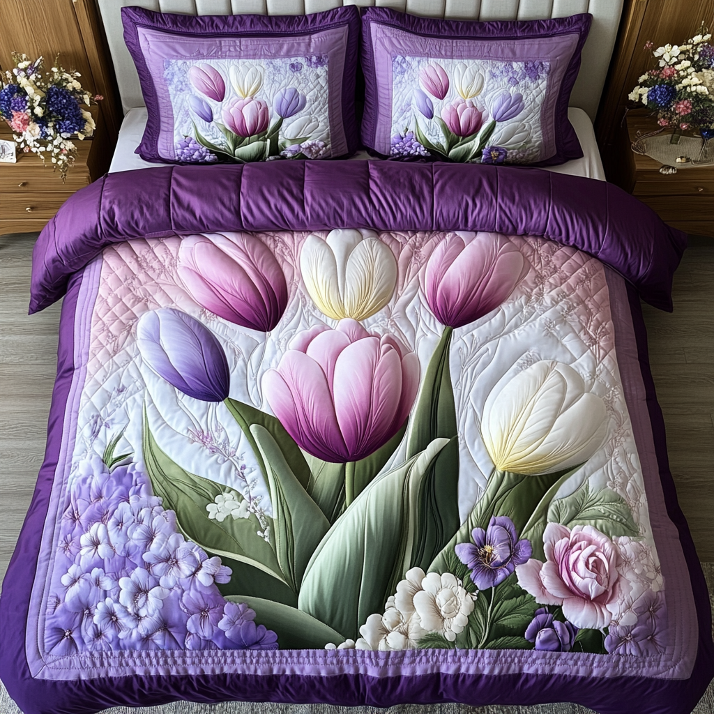 Blossom Haven 3-Piece Quilted Bedding Set NCU0VH3294