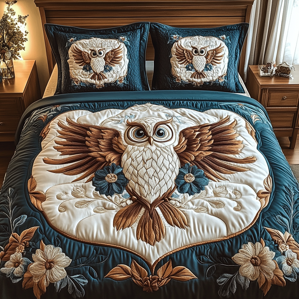 Blossom Owl 3-Piece Quilted Bedding Set NCU0VH1475