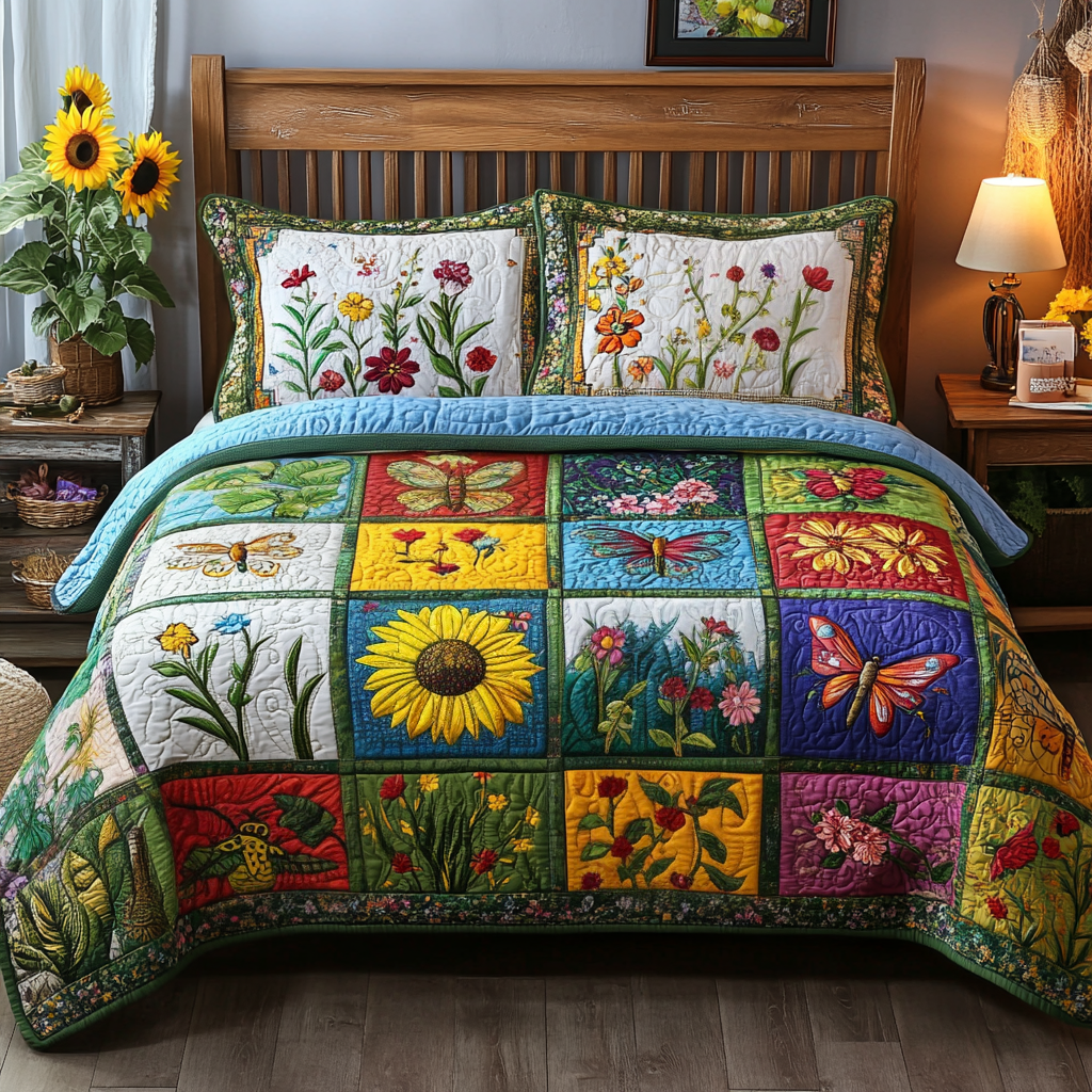 Blossom Patchwork 3-Piece Quilted Bedding Set NCU0VL1461