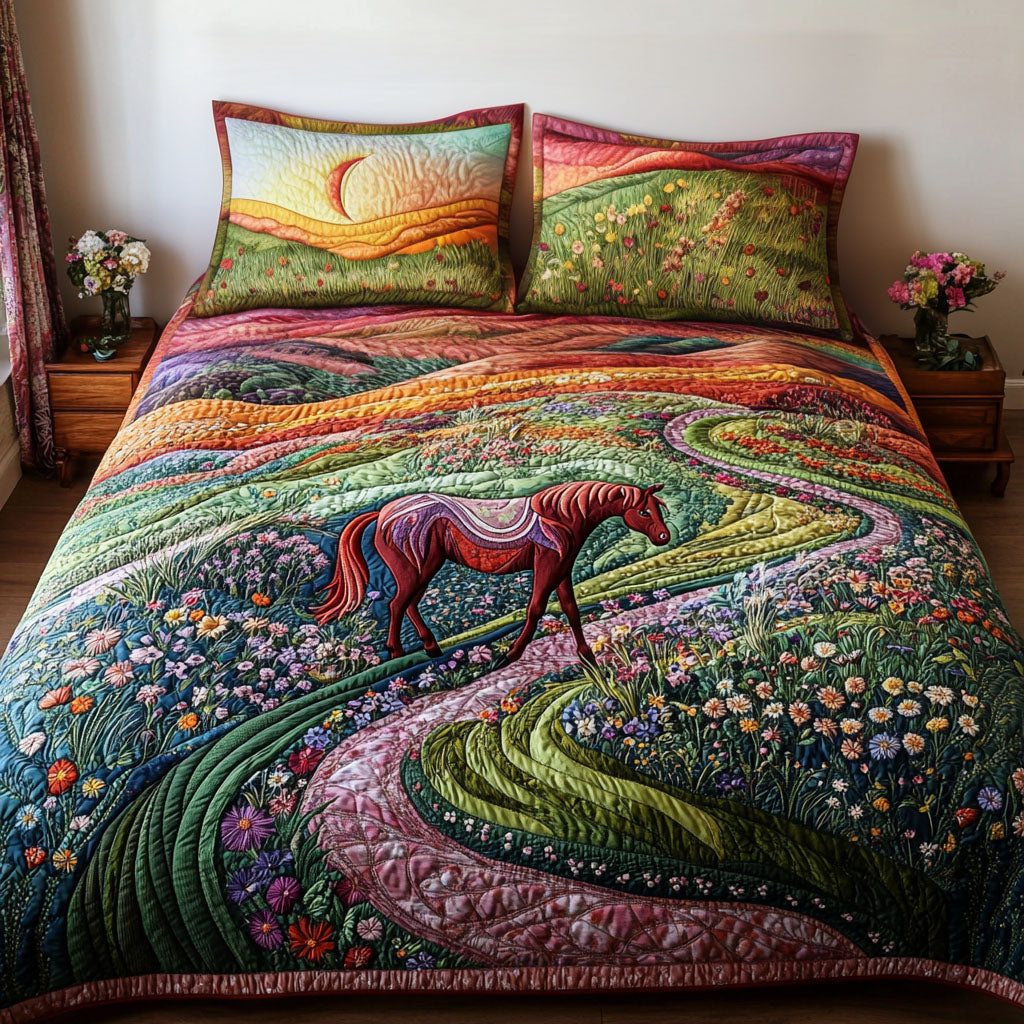 Blossom Trail Horse 3-Piece Quilted Bedding Set NCU0PT4511