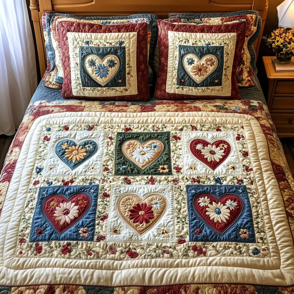 Blossoms and Hearts 3-Piece Quilted Bedding Set NCU0PT3711