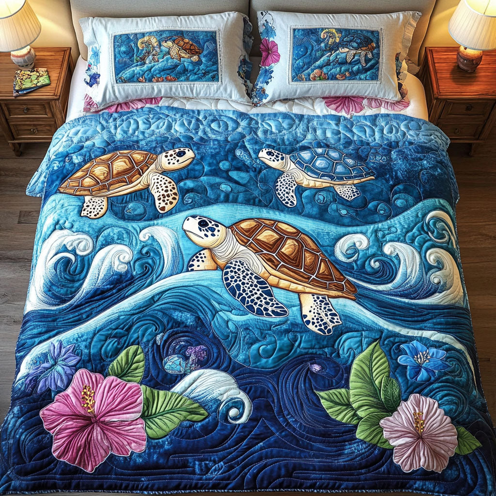 Blue Horizon 3-Piece Quilted Bedding Set NCU0NT3974