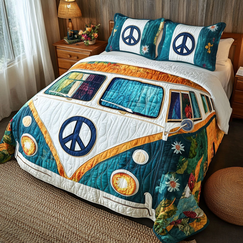 Blue Peace Van 3-Piece Quilted Bedding Set NCU0NT4031