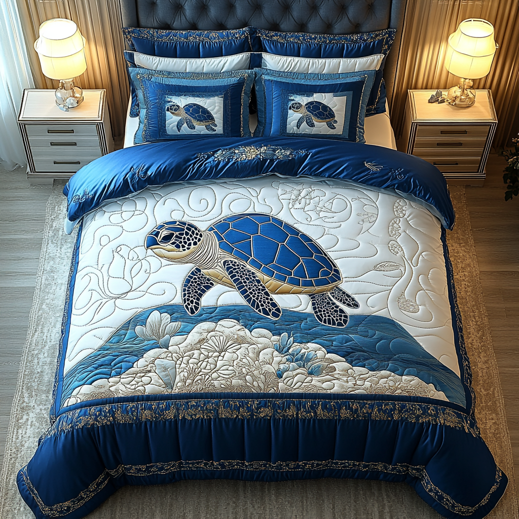 Blue Turtle Reef Quilted Bedding Set NCU0DV3359