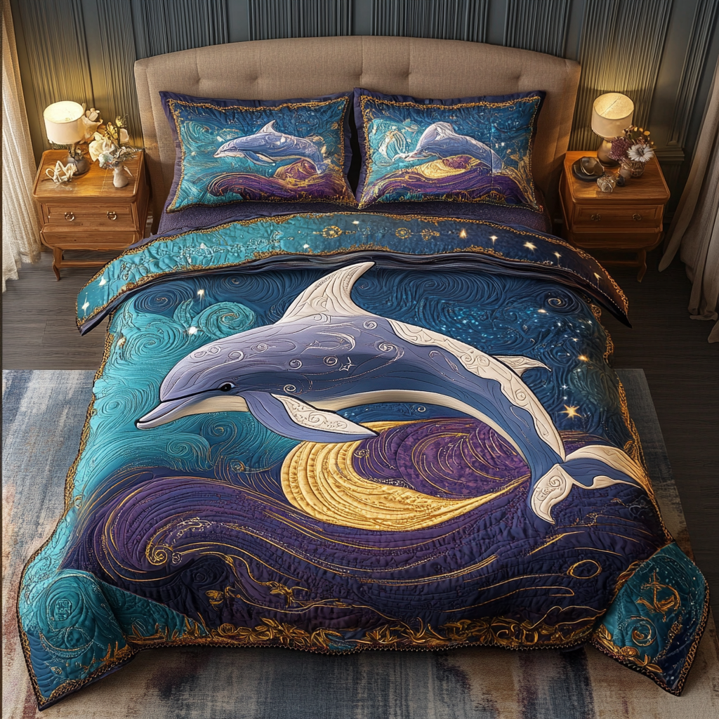 Blue Wave 3-Piece Quilted Bedding Set NCU0DK4691