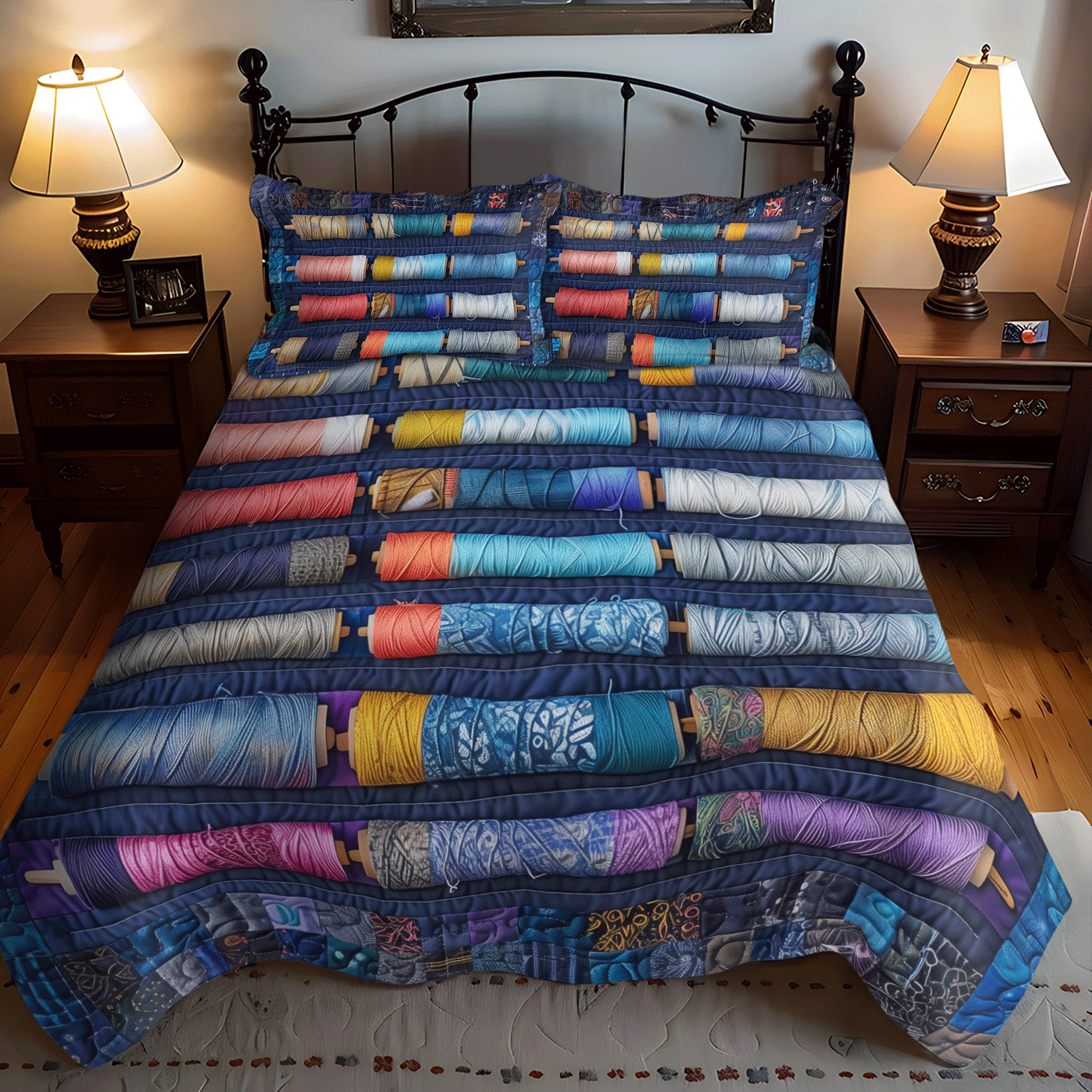 Bluish Spools 3-Piece Quilted Bedding Set NCU0TH1307