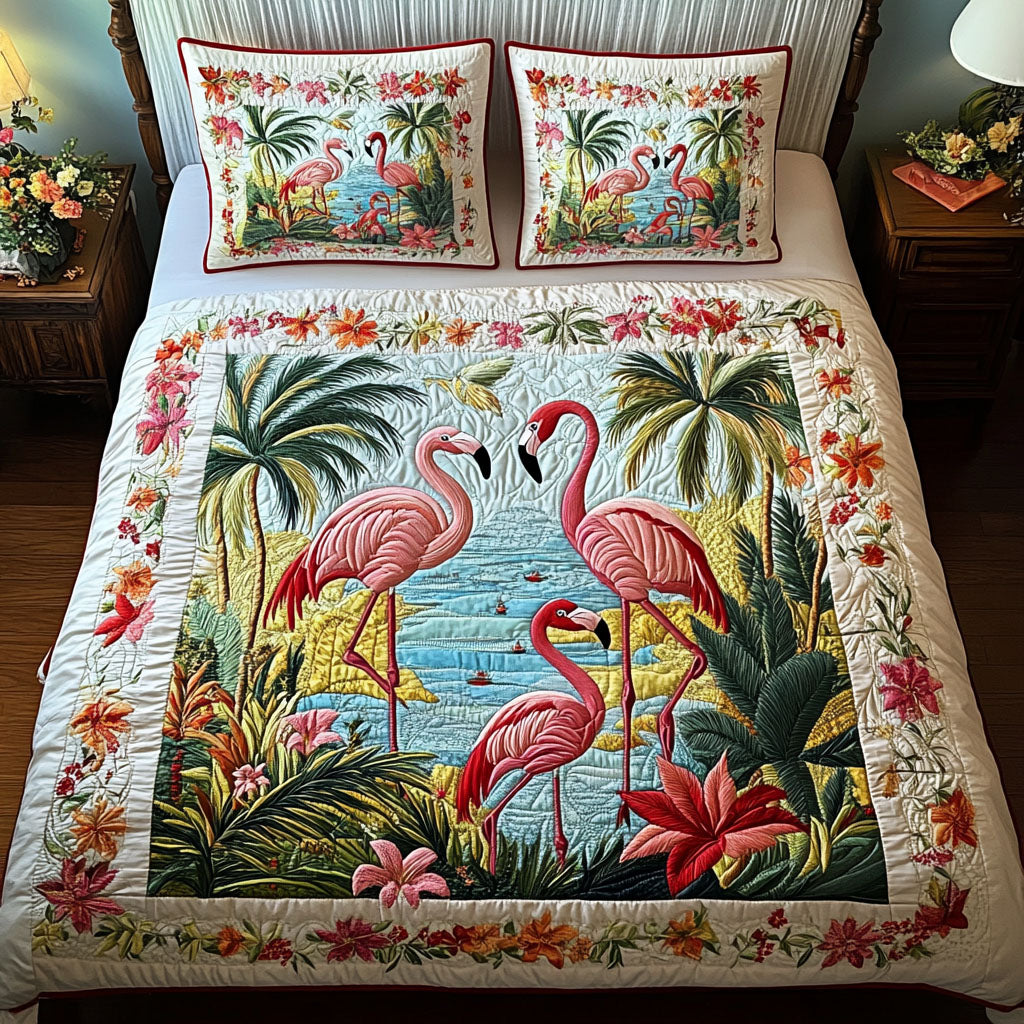 Blush Feathers 3-Piece Quilted Bedding Set NCU0NT2520